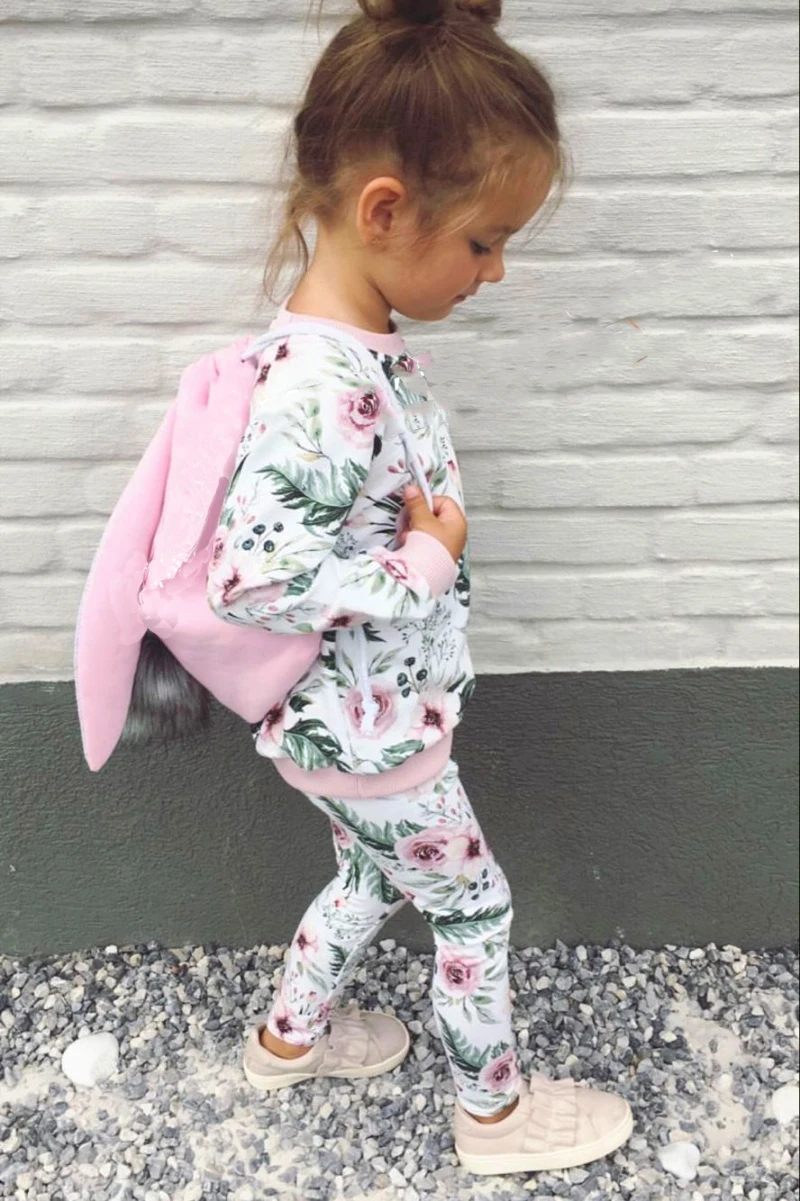 2PC Outfits Newborn Toddler Girl Tops+Pant Cute Clothes Long Sleeve Printed Floral Baby Girl Clothes Set Hoodie