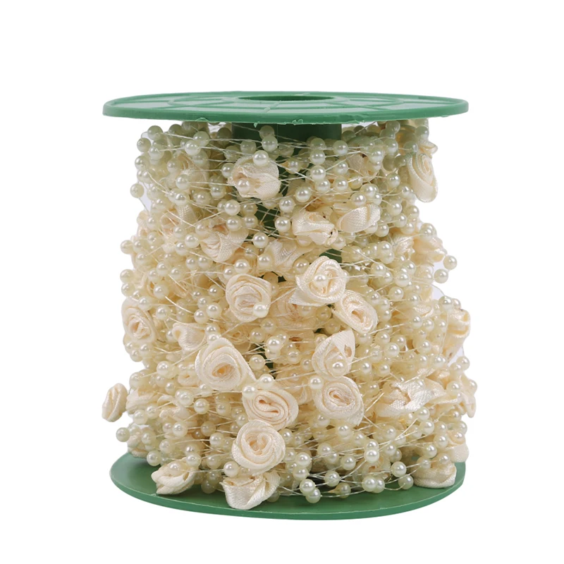 30 м красивые атласные розовые цветы леска Жемчуг Спрей бусины гирлянда свадебное