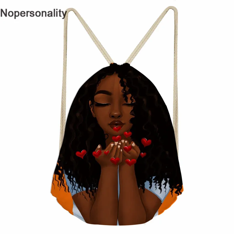 Meninas ao ar Bolsa de Corda Nopersonality Afro Menina Impressão Poliéster Drawstring Bags Adolescente Livre Sapatos Mochila Casual Feminino