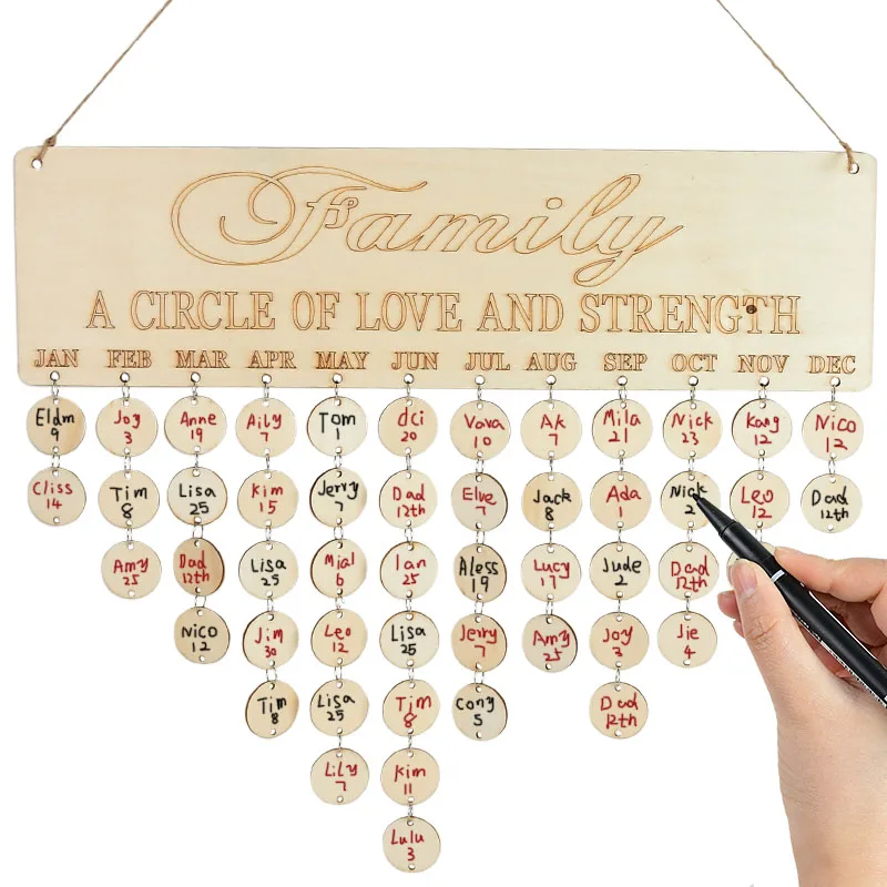 Wood DIY Chritsmas Birthday Special Days Wooden Calendar Board Friend Family Birthday Reminder Calender Board Hanging Decoration