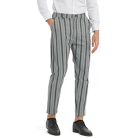 men fashion stripe casual pants grey slim fit botton zipper trousers quality mens clothing tready streetwear business office