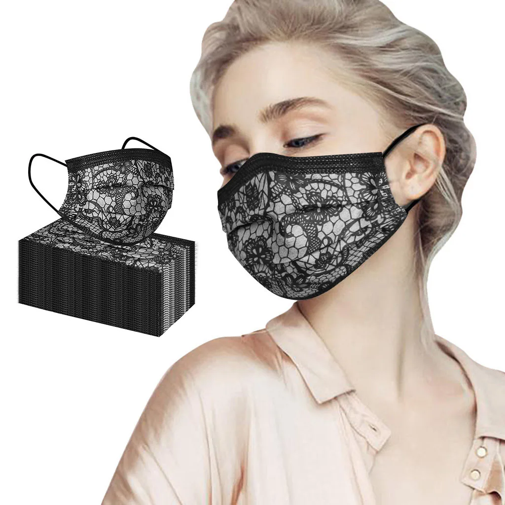 Маска кружевная антипылевая для взрослых одноразовая с 3 слоями фильтров и