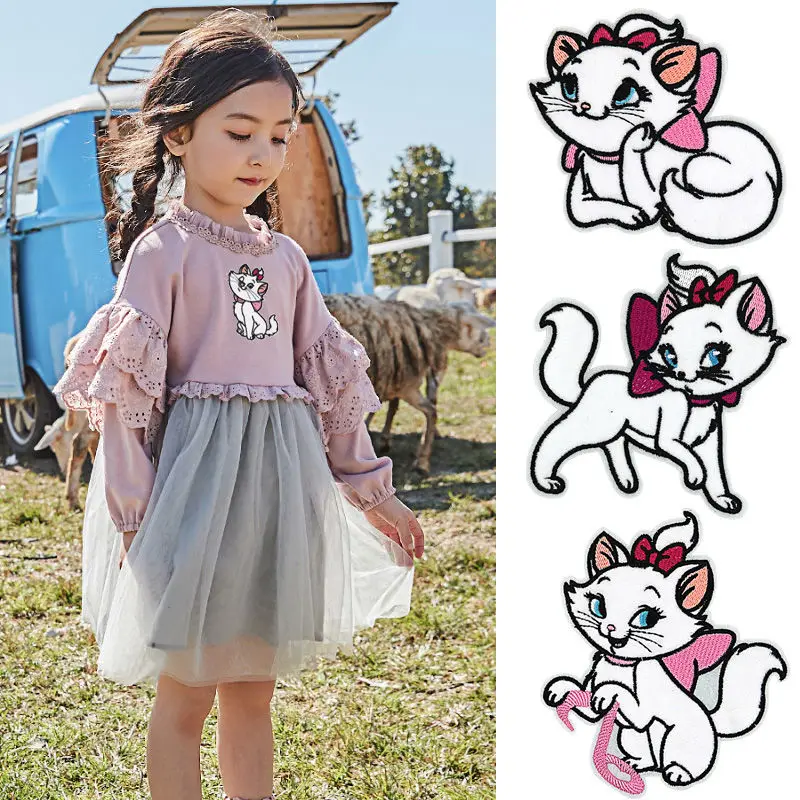 

Disney Cartoon Mary Cat Cute Cat Embroidery Cloth Stickers Clothes Pants Bag Patch Stickers Clothing Decoration Hole Stickers
