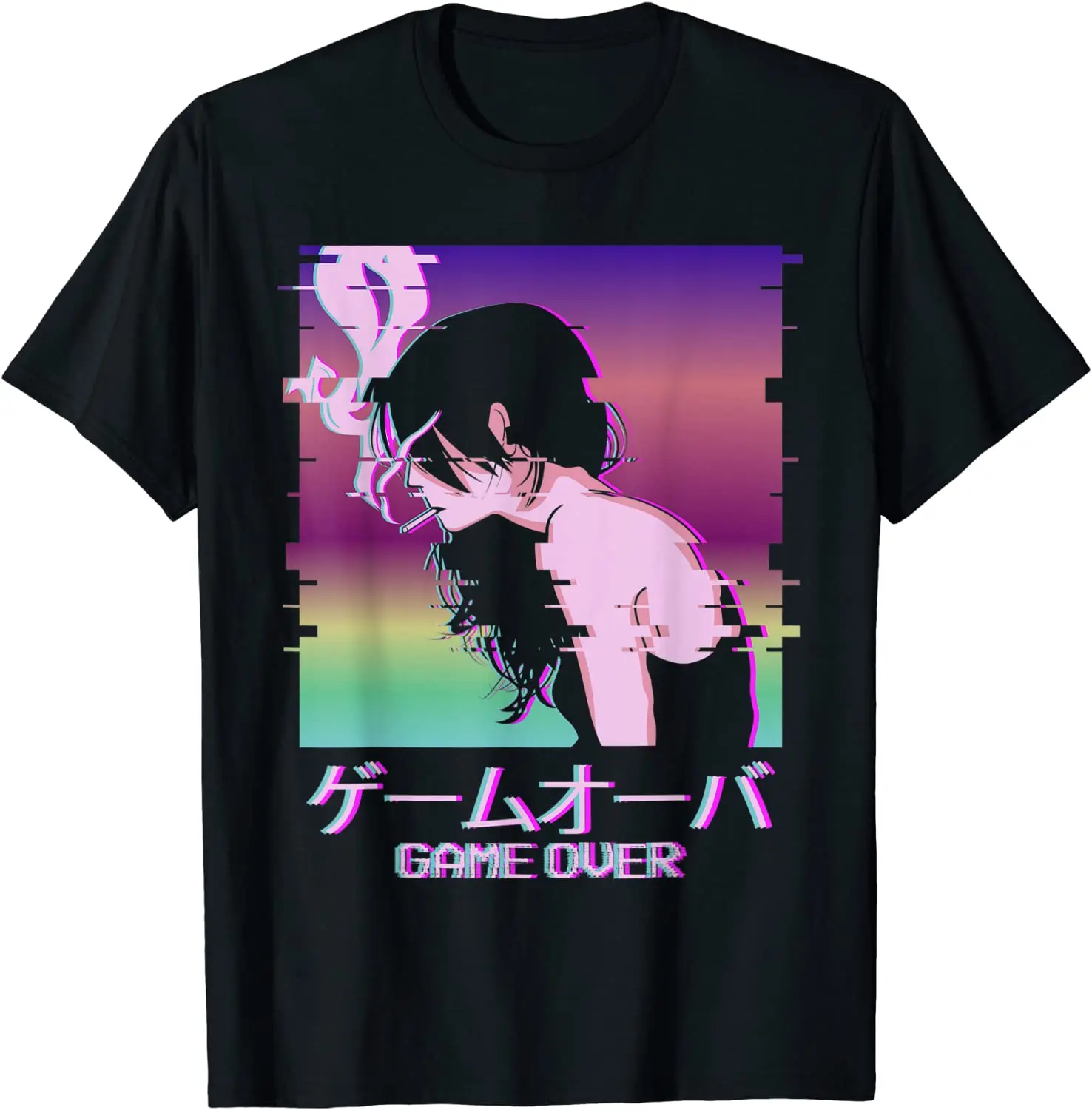 

Japanese Vaporwave Sad Anime Girl Game Over Indie Aesthetic T-Shirt Anime Clothes Kawaii Clothing
