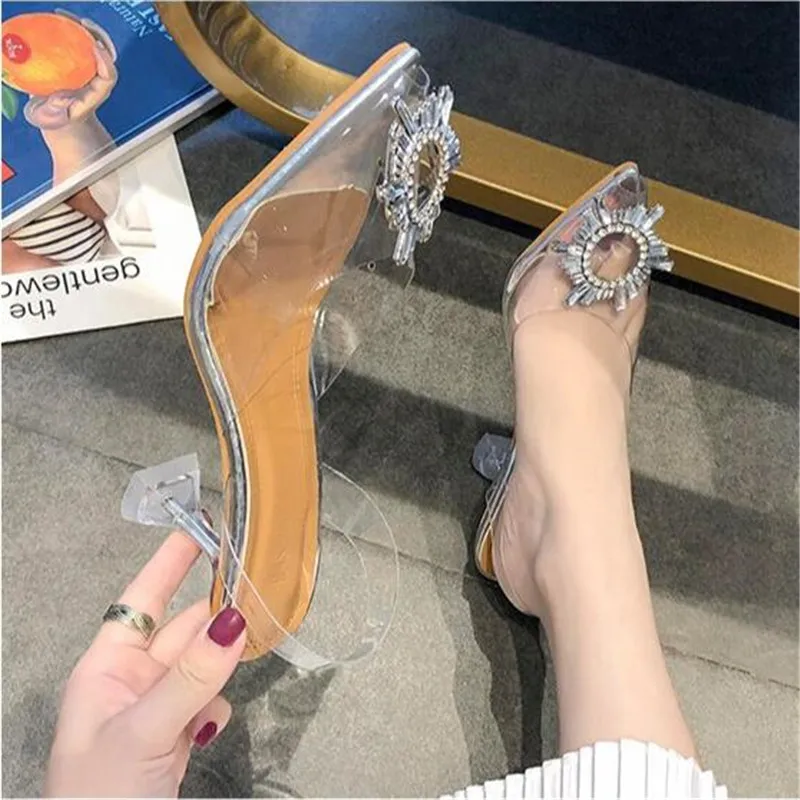 Туфли-лодочки женские прозрачные высокий каблук заостренный носок без застежки