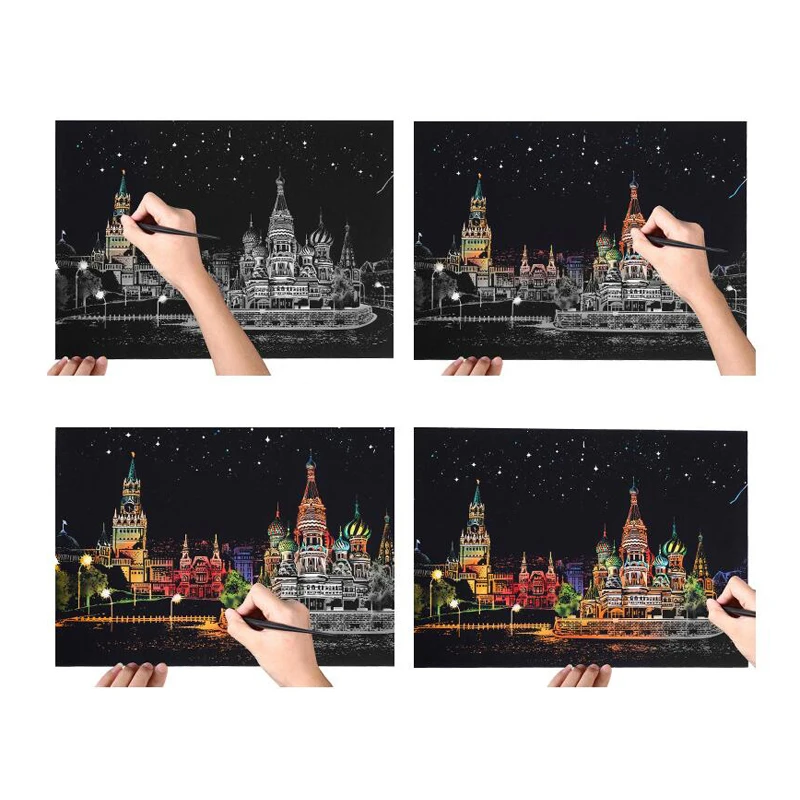 Warmom детей DIY игрушки для рисования скретч картины дети творческий Волшебный морской пейзаж Искусство Головоломка Детские красочные граффити обучающая игрушка