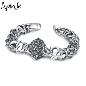 Apinje 925 Sterling Silver Animal Bracelet Lion Personality Chain Mens Punk Bracelet Biker Men Jewelry