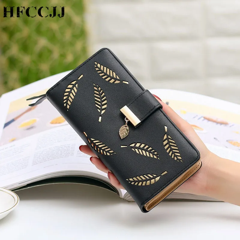 Новинка женский кошелек кожаный Женский Длинный с полыми листьями для женщин