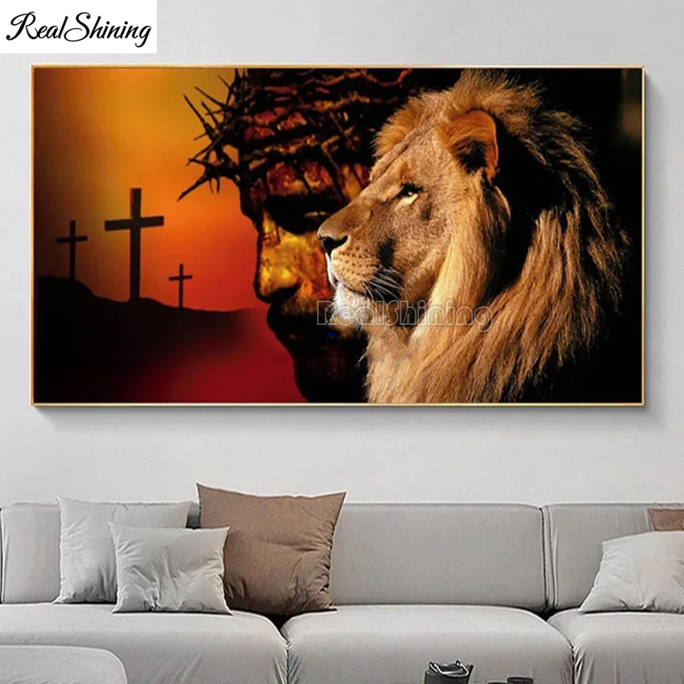 

Jesus Cross Lion Pray Crystal Diamond 5d large Diy diamond painting full square,round diamond embroidery diy handwork T640