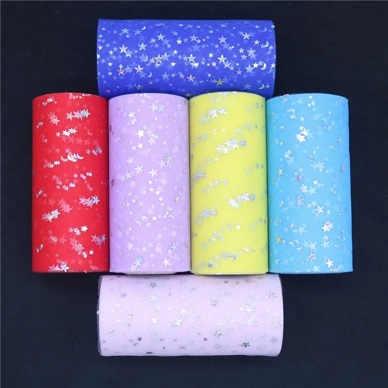 15 см 25 лет лазерные блестки Звезда Луна Тюлевая ткань детский душ зимние