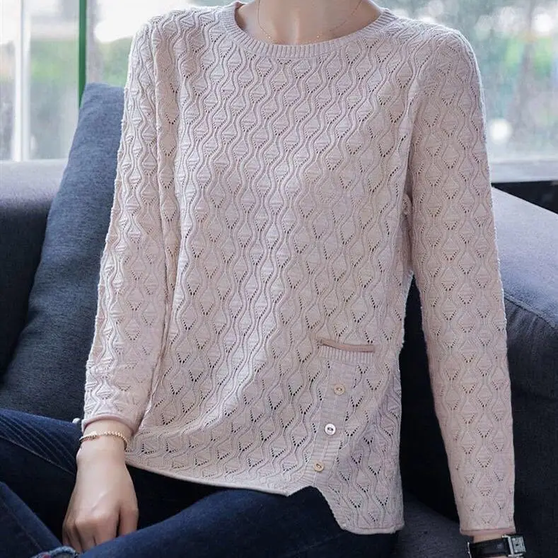 

Women 's Three-Quarter Sleeve Knitted Top Spring and Autumn Thin Loose Belly-Covering Sweater Half Sleeve Undershirt Korean Styl