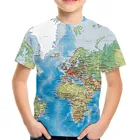 Летняя детская модная 3D футболка, футболка для мальчиков и девочек с принтом карты мира и книг и гор, Детские футболки в стиле Харадзюку, подарок на день рождения