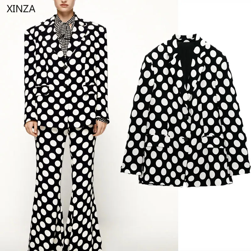 

Женский свободный пиджак Za, черный блейзер в горошек с длинным рукавом, Офисная верхняя одежда в винтажном стиле, 2021