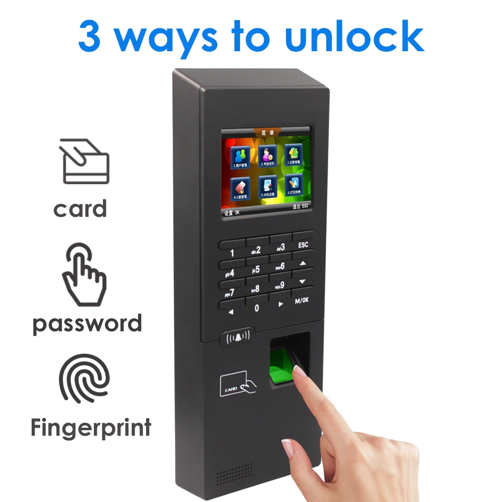 2.8inch Biometric Fingerprint Time Clock 125Khz RFID Access Control Keypad 2000 User USB TCP/IP RS485 Attendance | Безопасность и