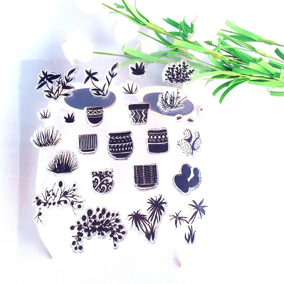 14*14 Flowerpots Plant Craft Transparent Silicone Stamp Seals for Scrapbooking DIY Photo album Decorative Clear Stamps Sheet