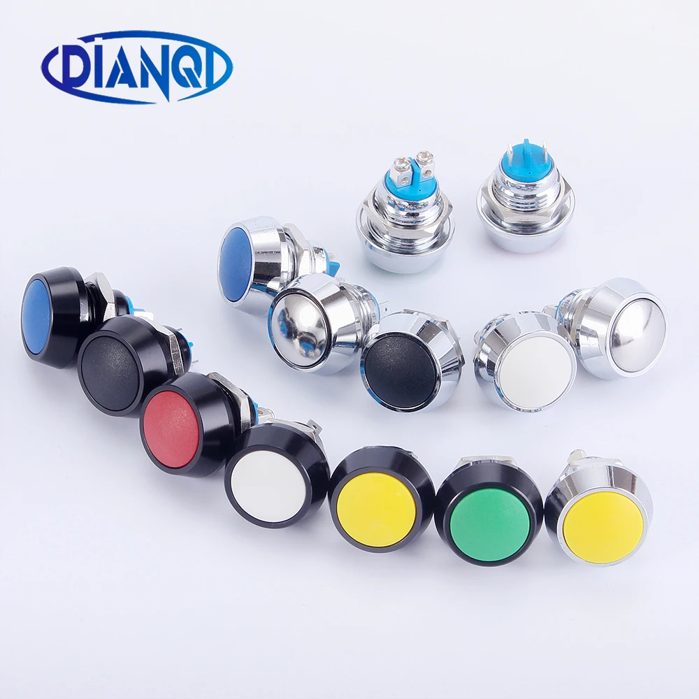 

12mm waterproof Momentary colors Alumina black 1NO domed micro switch push button switch pin feet/screw terminal reset on-off