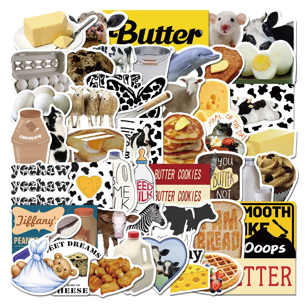 

50pcs Ins Butter Cow Stickers For Notebooks Scrapbook Stationery Cute Sticker Vintage Scrapbooking Material Craft Supplies