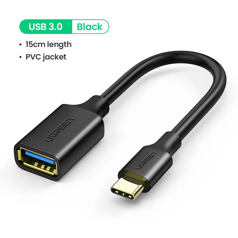 Ugreen USB C к USB адаптер Тип C OTG USB кабель C штекер USB 3,0 A женский кабель адаптер для MacBook Pro samsung S9 USB-C OTG - Цвет: USB 3.0 PVC Black