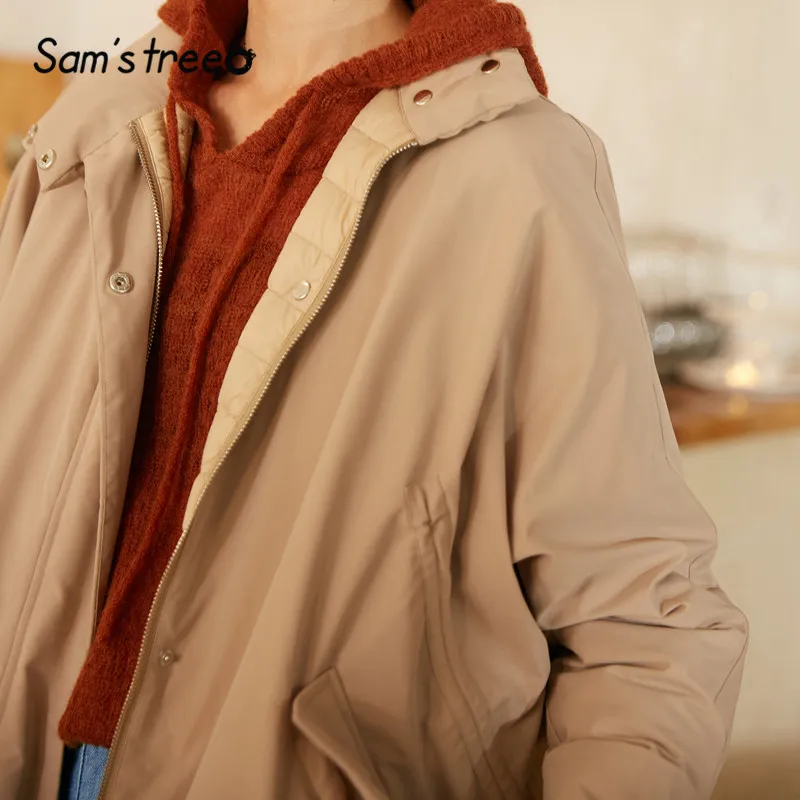 SAM'S TREE однотонное Женское зимнее пальто на молнии с кулиской в минималистическом стиле зимнее прямое Женское пальто больших размеров