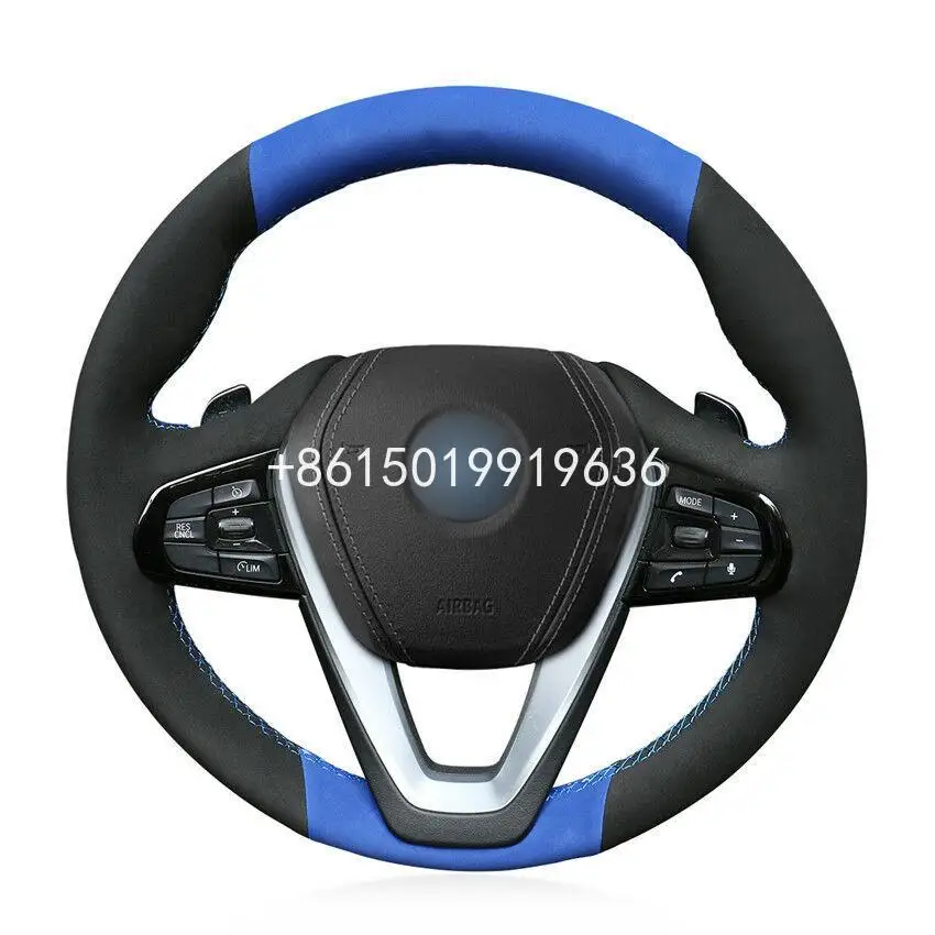 

For BMW G30 530i 540i Hand-stitched Blue Black Suede Car Steering Wheel Cover