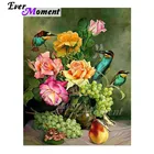 Алмазная картина с цветами, птицами, фиолетовыми грушами