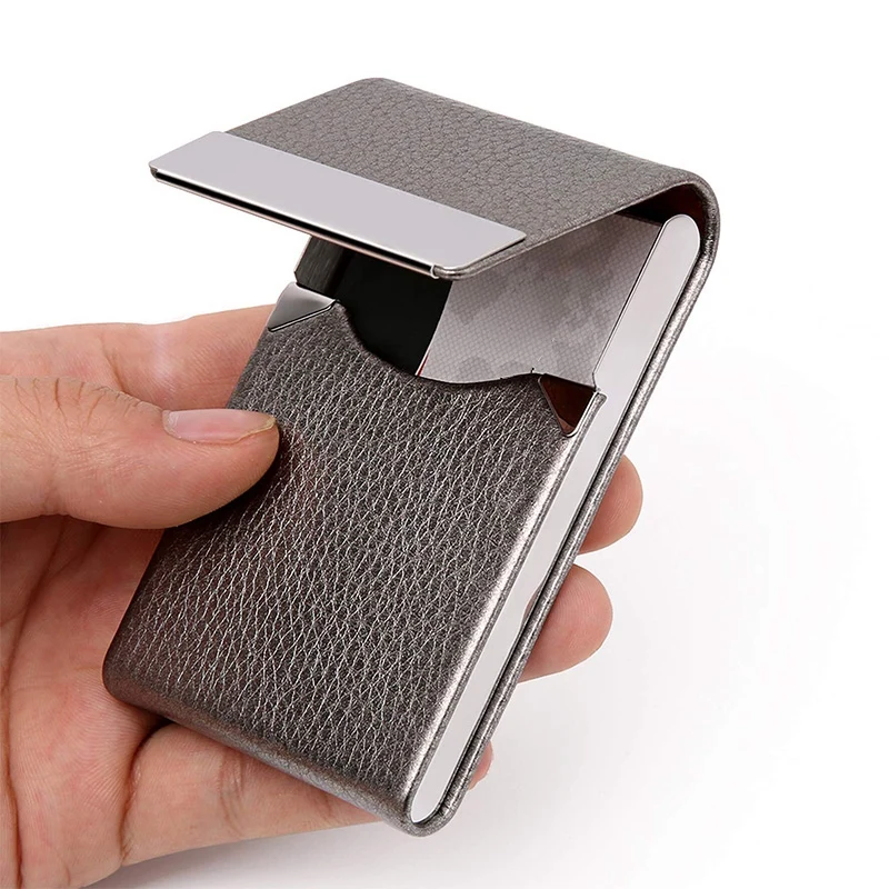 

2 Pcs PU Business Card Holder for Women Men Business Card Case Slim Professional Name Card Holder Gray & Black