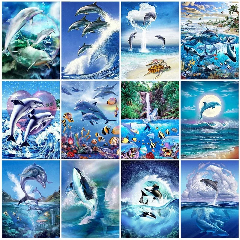 

Diamond Painting Kits Full Round With AB Drill 5D DIY Animals Diamond Embroidery Dolphin Rhinestone Mosaic Crafts Diamond Art