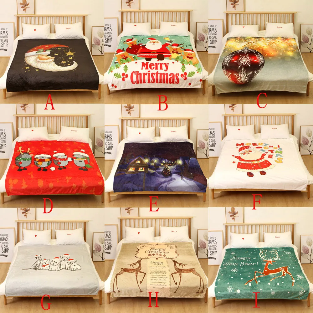 OUNEED Christmas Blanket Flannel Fabric Sofa Bed Blanket 150x200CM Office Children Towel Portable Car Travel Cover Blanket#45