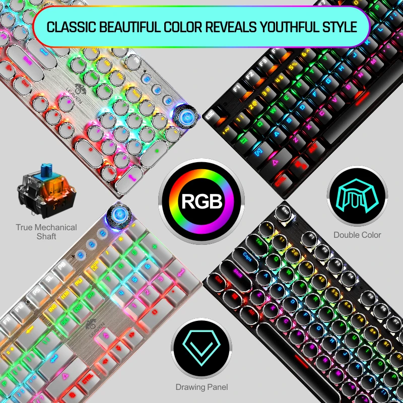 

Mechanical gaming keyboard wired punk version 104-key PC/laptop universal keyboard led backlight RGB multiple lighting effects