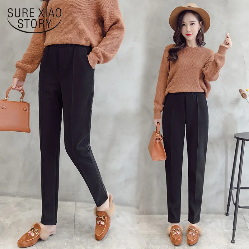 Плотные длинные штаны женские брюки шаровары шерстяные осенне зимние