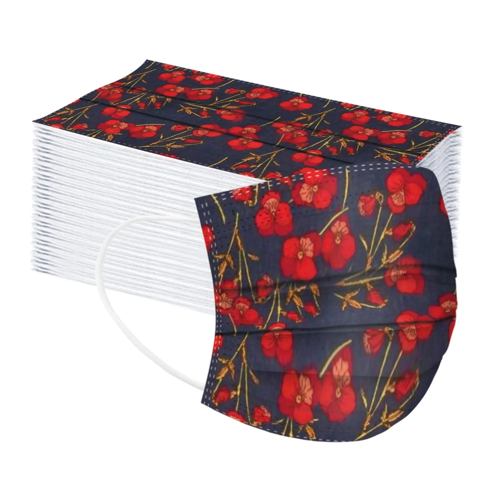 

50pcs Flower Print Disposable Masks Adult Black Face Mask Mother's Day Facial Mouth Mask 5 Styles Mascarillas Mascara Mouth Caps