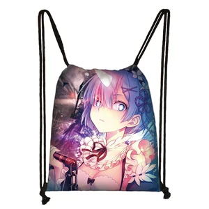 Сумка на шнурке Re:Zero kara Hajimeru Isekai Seikatsu, женская сумка для хранения, рюкзак для подростков аниме Emilia Rem, Детская сумка для книг в подарок