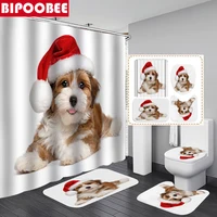 3D Funny Shower Curtain Cute Puppy Pattern Bathroom Curtains Dog White Bath Mats Floor Non-Slip Rugs Toilet Lid Cover Home Decor