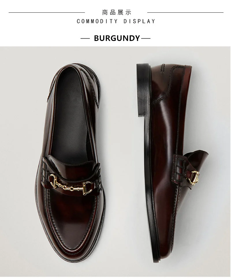 Elmsk Shoes Women New Egnland Style Fashion Vintage Metal Ring Buckle Genuine Leather Slip-On Loafers Women Shoes Woman Flat