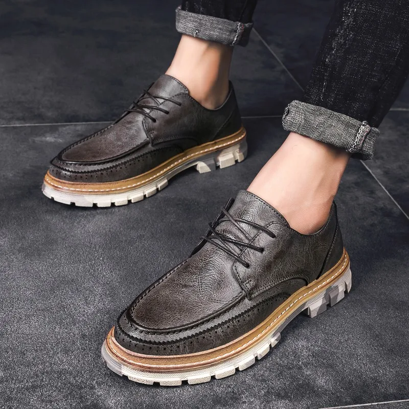 Мужские кожаные кроссовки Мужская Уличная Повседневная Обувь На Шнуровке Модные