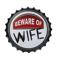 dingleiever beware of wife beer cap shape sign decorative bottle caps metal tin signs cafe beer bar decoration