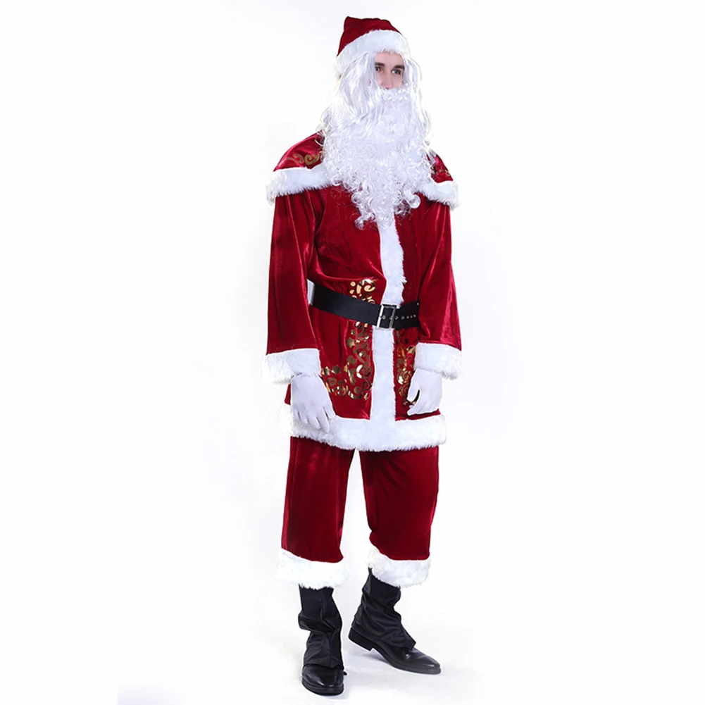 6PCS Christmas Santa Claus Costume Fancy Dress Adult Men Suits Cosplay Outfits | Costumes