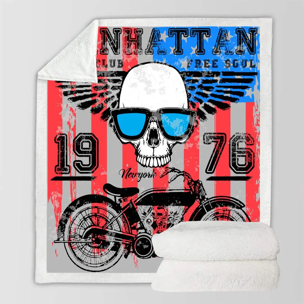 Одеяло с принтом черепа для мотоциклов мягкое флисовое покрывало из шерпы