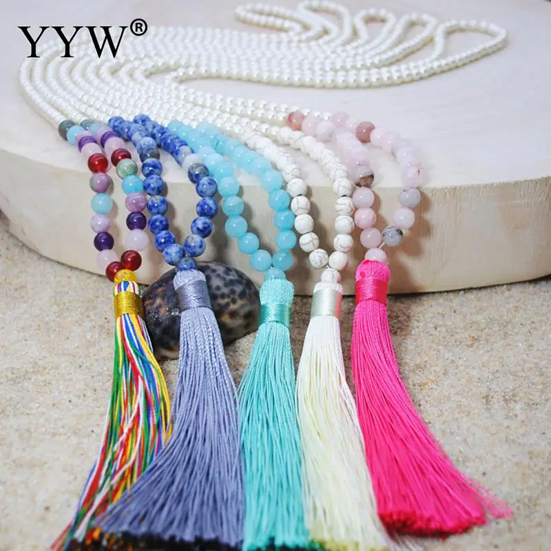 Винтажное богемное ожерелье в стиле бохо длинное из хлопка с кисточками и