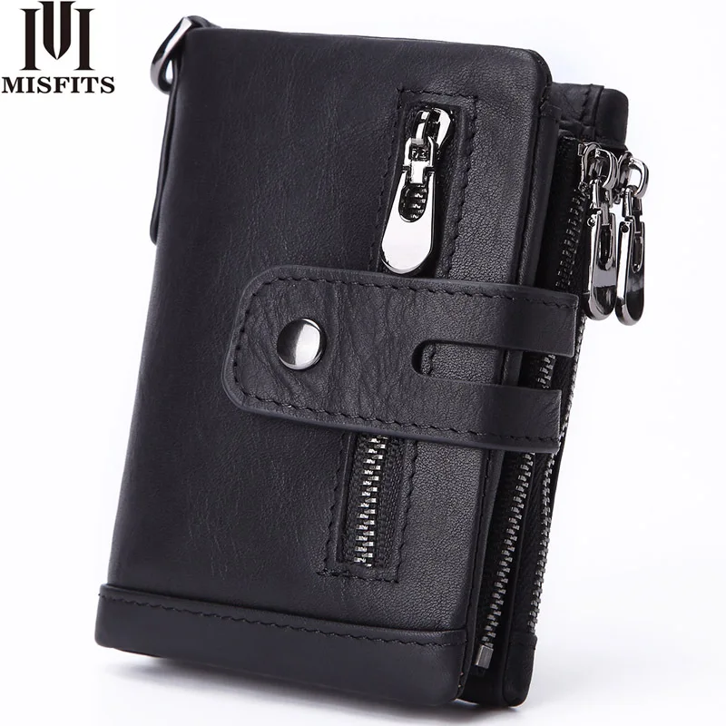 Men's fashion business casual multi-card position short genuine leather wallet zipper card bag coin purse