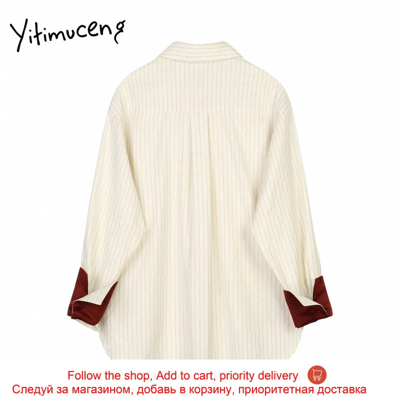 

Yitimuceng Striped Irregular Blouse Women Shirt Long Sleeve Button Up Shirts Straight Solid 2021 Spring New Fashion Casual Tops
