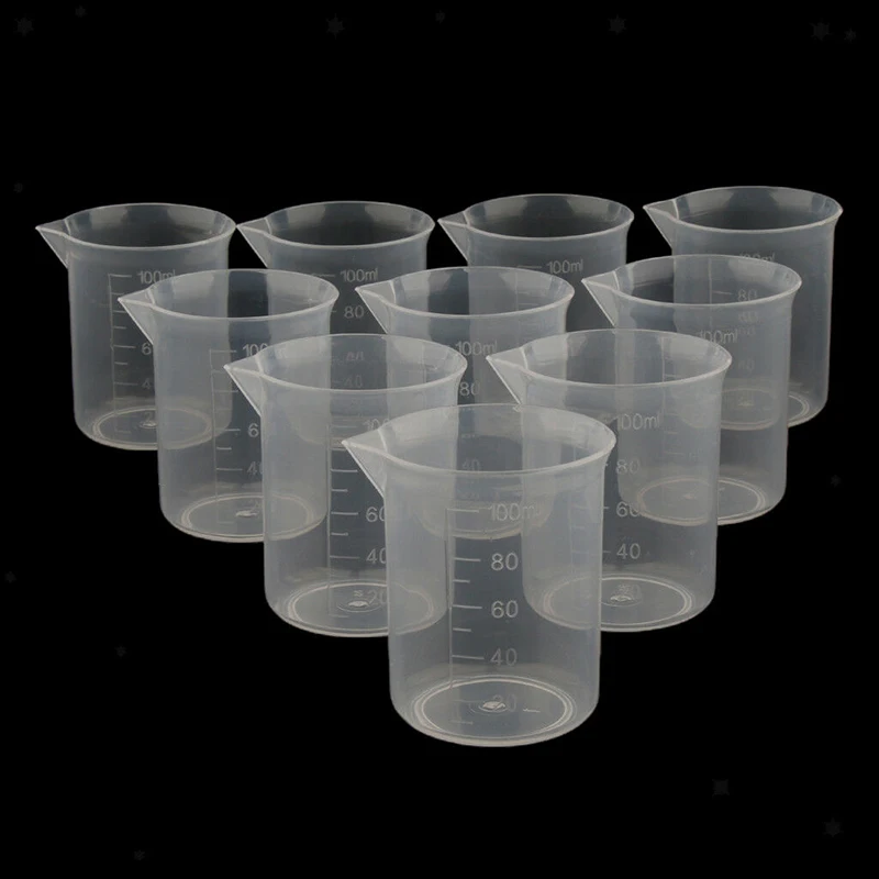 10Pcs 100ml Clear Plastic Measuring Cup Lab Graduated Beaker Liquid Container For Kitchen Home DIY Craft Tool | Дом и сад