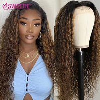 24 26 inch 13x4 lace frontal wig 4x4 lace closure water wave highlight human hair wig 13x1 t part ombre wet and wavy lace wig