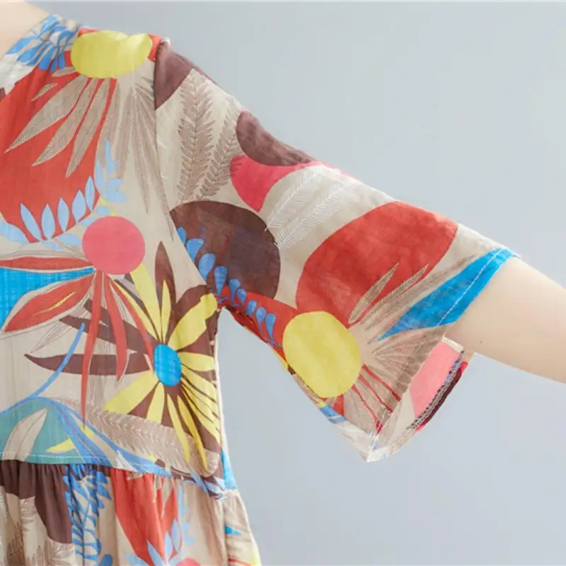 

Plus Size Korean Casual Floral Print Boho Dress Women 2020 Long Ladies Dresses Woman Cotton Linen Summer Beach Bohemian Dress