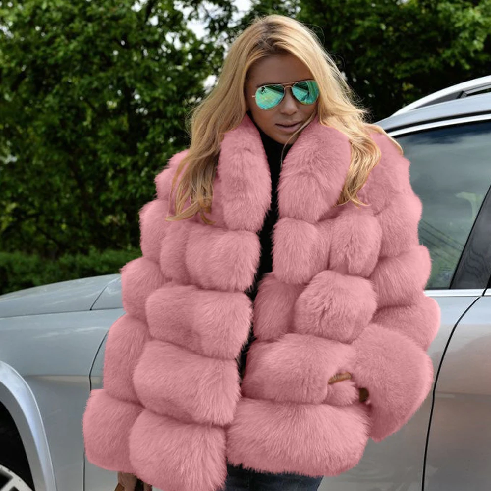 Women Ladies Winter Long Sleeve Warm Thick Faux Fur Coat Luxury Rabbit Hair Loose Fashion Imitation Fur Jacket Caots Long Sleeve