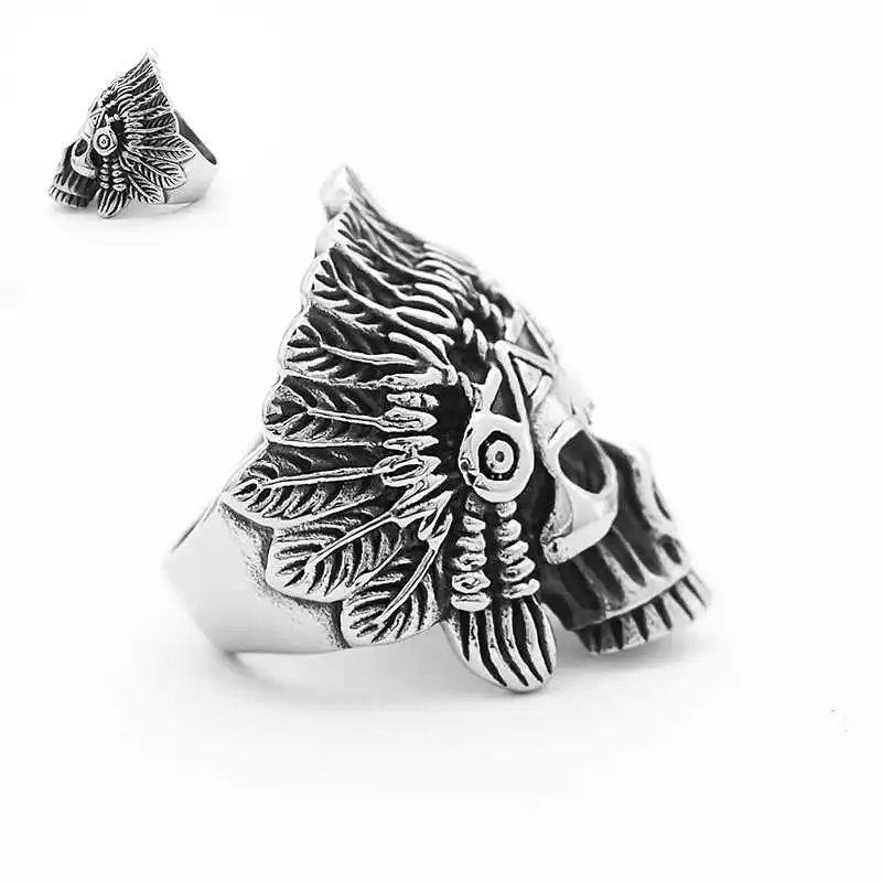 Cool Mens Stainless Steel Biker Rings Vintage Indian Jaguar Warrior Skull Punk Jewelry Gift for Him | Украшения и аксессуары