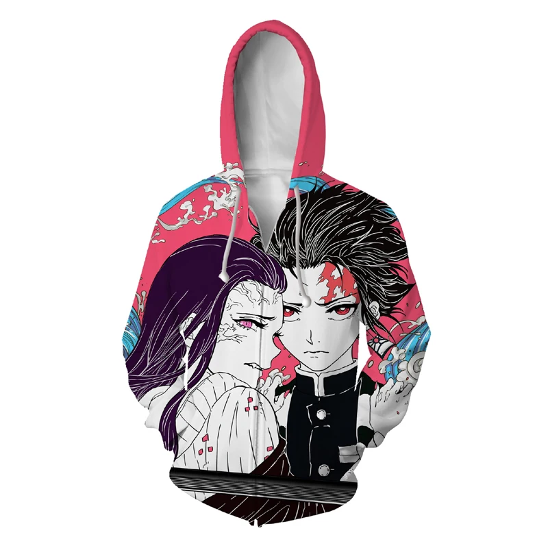 Аниме Demon Slayer: Kimetsu no Yaiba; толстовка для косплея Kamado Tanjiro Zenitsu с принтом; толстовки на молнии; толстовки; пальто с капюшоном; куртка