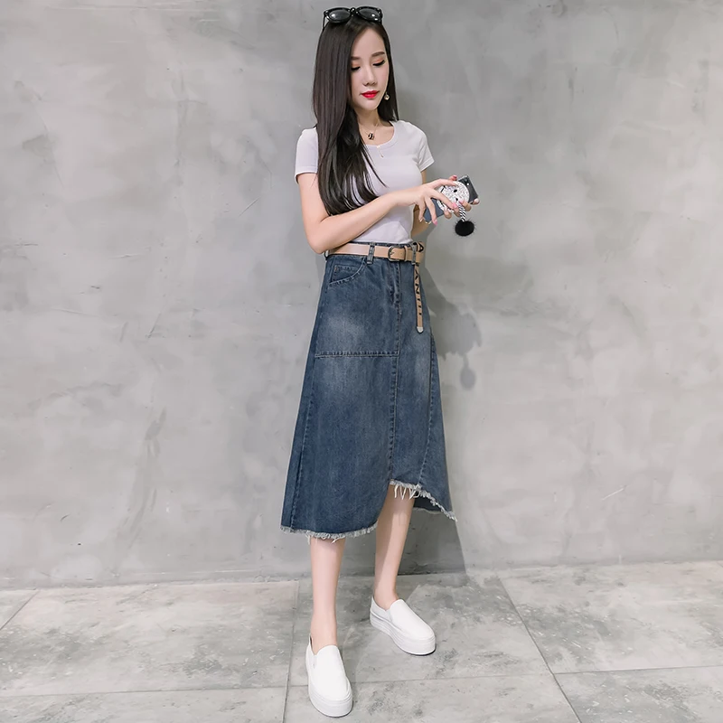 Облегающая джинсовая юбка средней длины с высокой талией Джинсовая