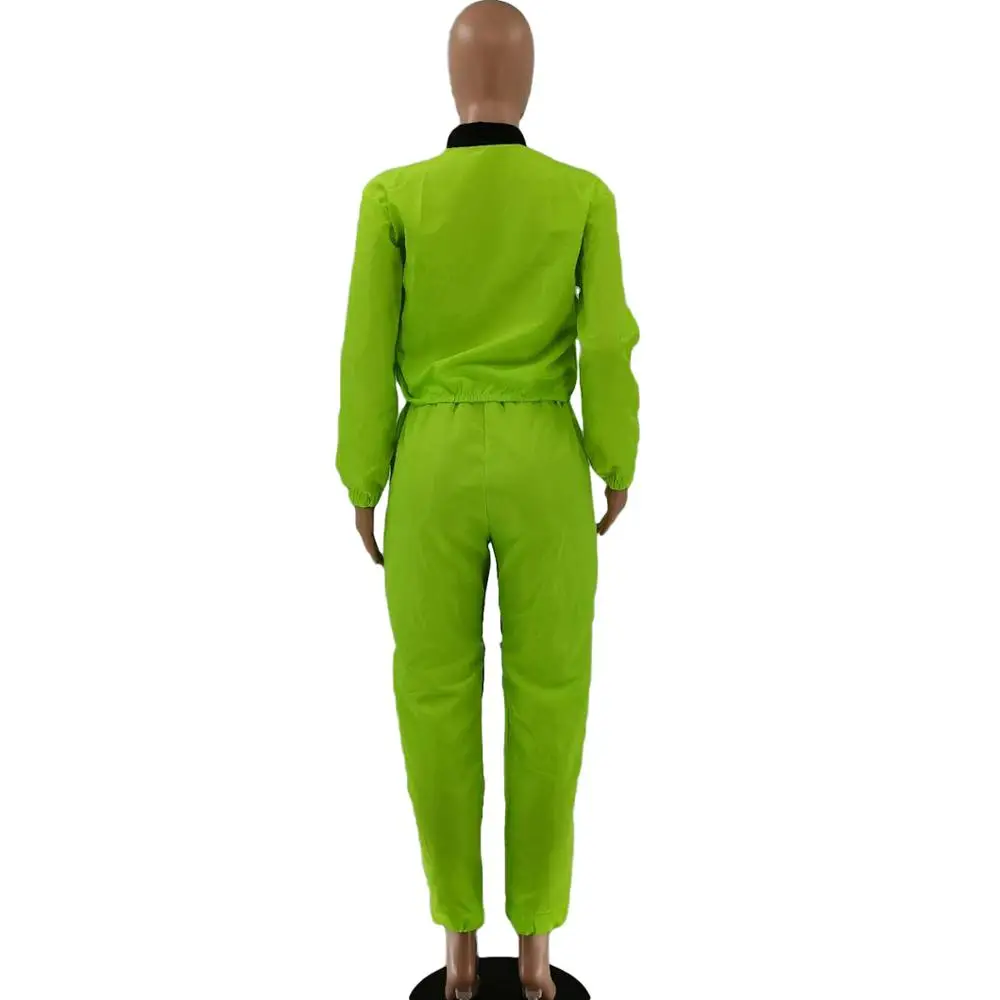 Простой Однотонная одежда на молнии с длинными рукавами топ и штаны Комплект из 2