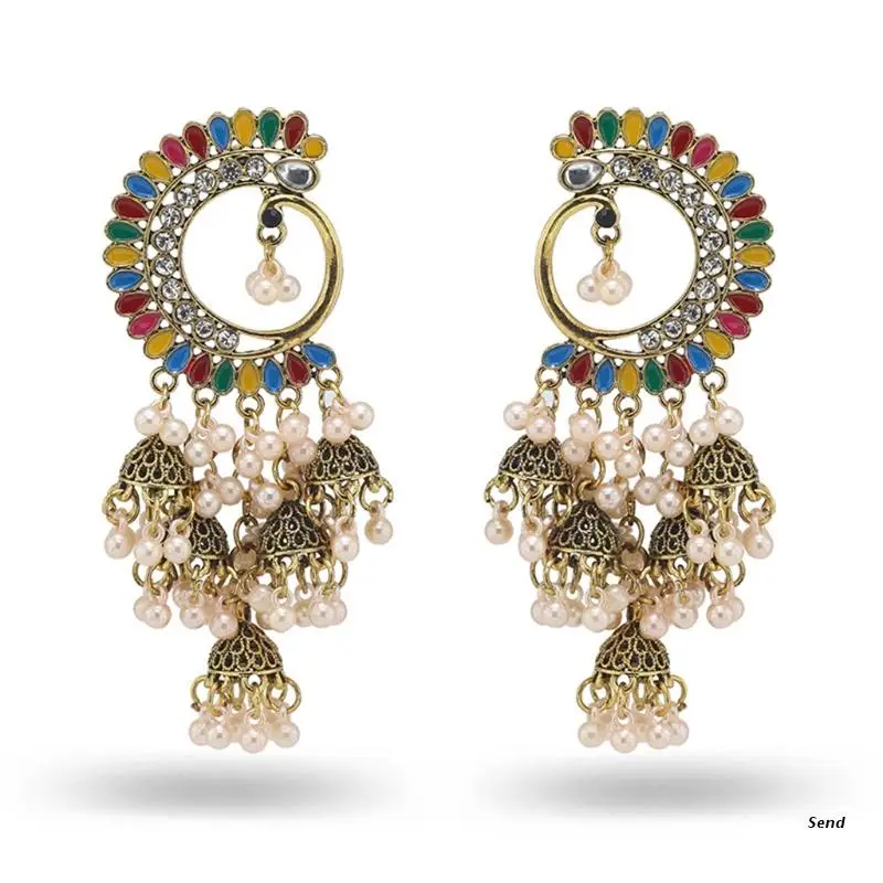 

2 Pieces Alloy Handmade Tassel Bells Traditional Ethnic Style Bell Earrings Gift